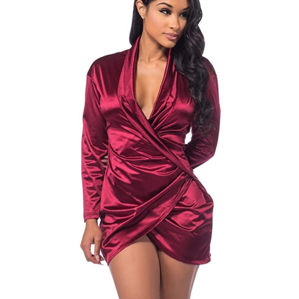 Satin V-neck Mini Dress